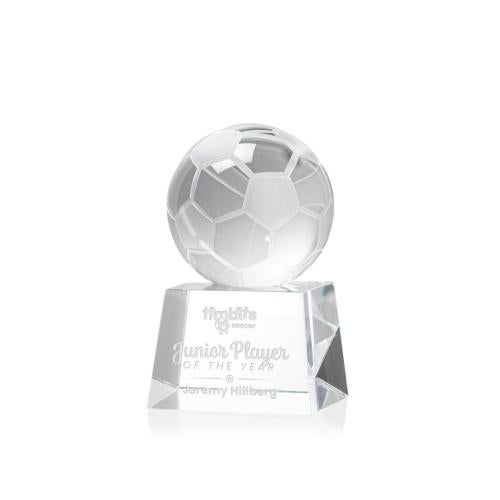 Awards and Trophies - Crystal Awards - Soccer Ball Globe on Robson Base Crystal Award