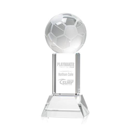 Awards and Trophies - Crystal Awards - Soccer Ball Clear on Stowe Base Globe Crystal Award