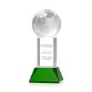 Soccer Ball Green on Stowe Base Globe Crystal Award