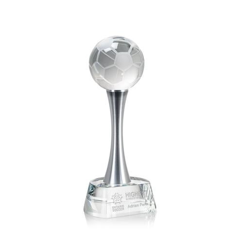 Awards and Trophies - Crystal Awards - Soccer Ball Globe on Willshire Base Crystal Award