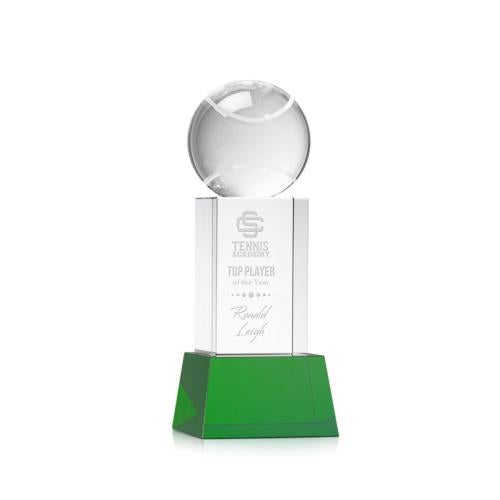 Awards and Trophies - Crystal Awards - Tennis Ball Green on Belcroft Base Globe Crystal Award