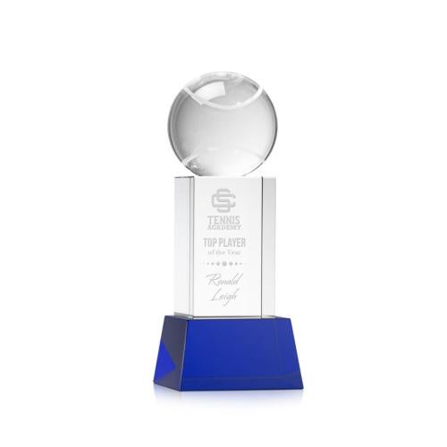 Awards and Trophies - Crystal Awards - Tennis Ball Blue on Belcroft Base Globe Crystal Award