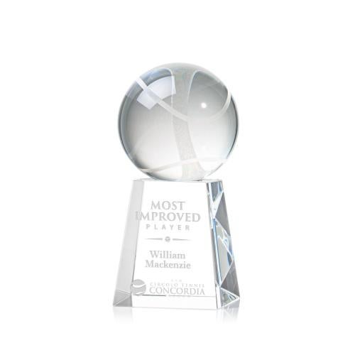 Awards and Trophies - Crystal Awards - Tennis Ball Globe on Celestina Base Crystal Award