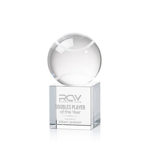 Awards and Trophies - Crystal Awards - Tennis Ball Globe on Granby Base Crystal Award