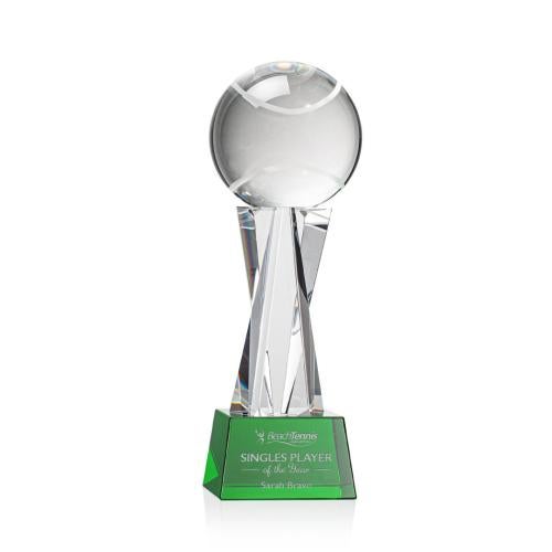 Awards and Trophies - Crystal Awards - Tennis Ball Green on Grafton Base Globe Crystal Award