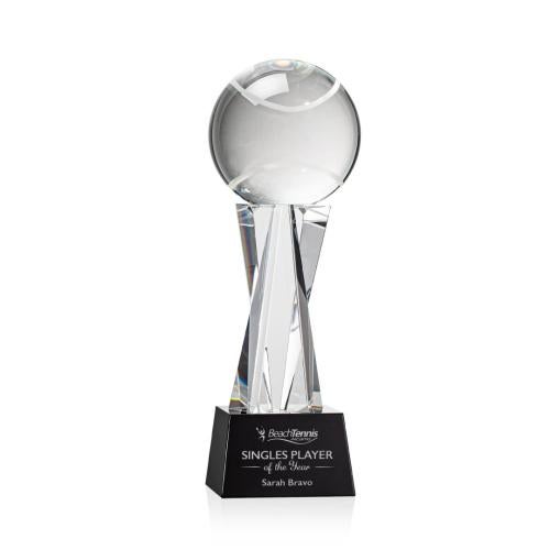Awards and Trophies - Crystal Awards - Tennis Ball Black on Grafton Base Globe Crystal Award
