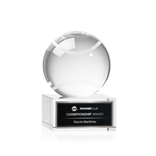 Awards and Trophies - Crystal Awards - Tennis Ball Globe on Hancock Base Crystal Award