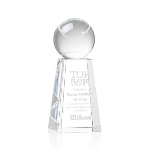 Awards and Trophies - Crystal Awards - Tennis Ball Globe on Novita Base Crystal Award