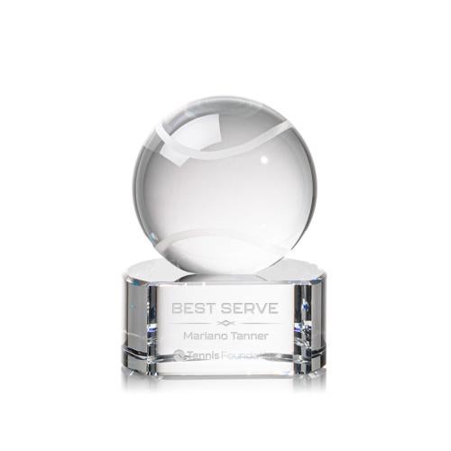 Awards and Trophies - Crystal Awards - Tennis Ball Globe on Paragon Base Crystal Award