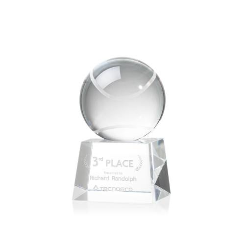 Awards and Trophies - Crystal Awards - Tennis Ball Globe on Robson Base Crystal Award