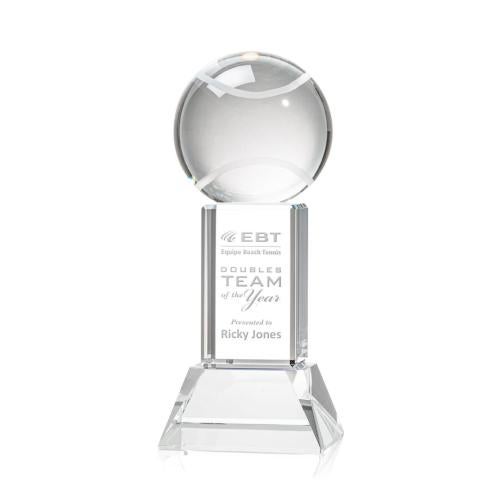Awards and Trophies - Crystal Awards - Tennis Ball Clear on Stowe Base Globe Crystal Award