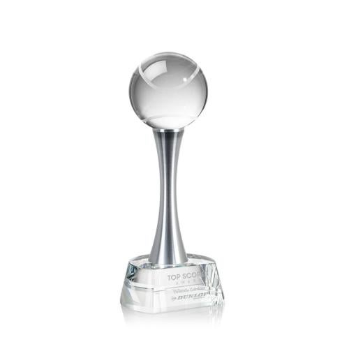 Awards and Trophies - Crystal Awards - Tennis Ball Globe on Willshire Base Crystal Award