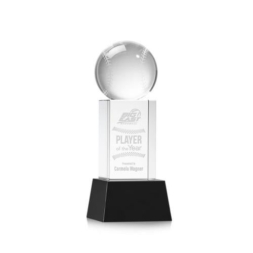 Awards and Trophies - Crystal Awards - Baseball Black on Belcroft Base Globe Crystal Award
