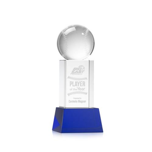 Awards and Trophies - Crystal Awards - Baseball Blue on Belcroft Base Globe Crystal Award