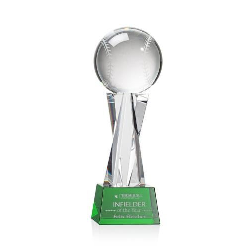 Awards and Trophies - Crystal Awards - Baseball Green on Grafton Base Globe Crystal Award