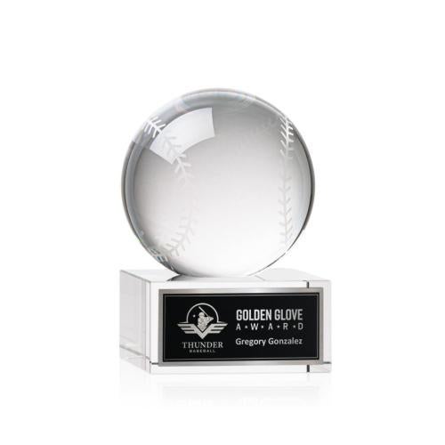 Awards and Trophies - Crystal Awards - Baseball Globe on Hancock Base Crystal Award