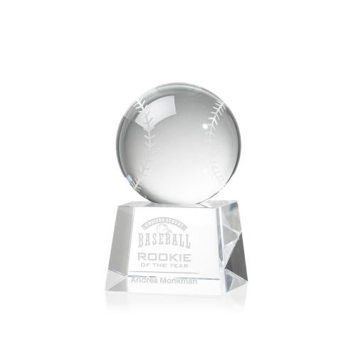 Awards and Trophies - Crystal Awards - Baseball Globe on Robson Base Crystal Award