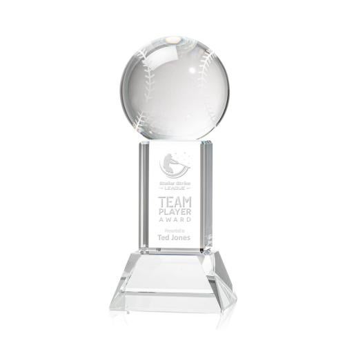 Awards and Trophies - Crystal Awards - Baseball Clear on Stowe Base Globe Crystal Award