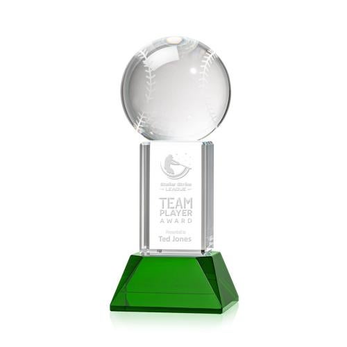 Awards and Trophies - Crystal Awards - Baseball Green on Stowe Base Globe Crystal Award