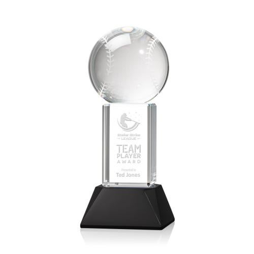 Awards and Trophies - Crystal Awards - Baseball Black on Stowe Base Globe Crystal Award