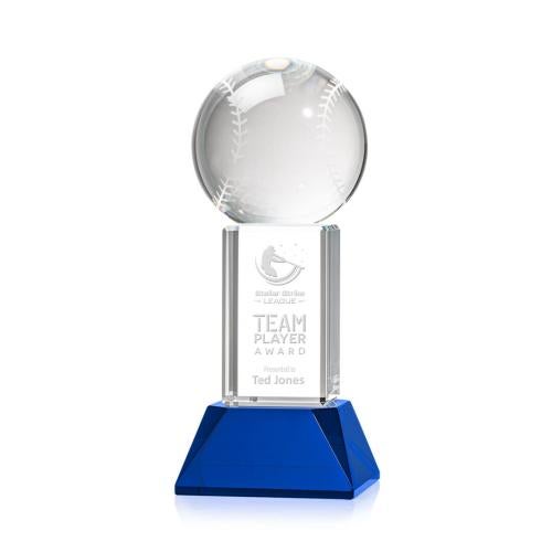 Awards and Trophies - Crystal Awards - Baseball Blue on Stowe Base Globe Crystal Award