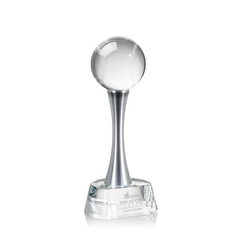 Awards and Trophies - Crystal Awards - Baseball Globe on Willshire Base Crystal Award