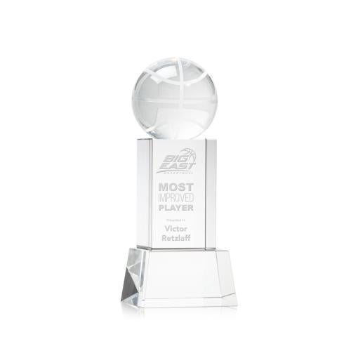 Awards and Trophies - Crystal Awards - Basketball Clear on Belcroft Base Globe Crystal Award