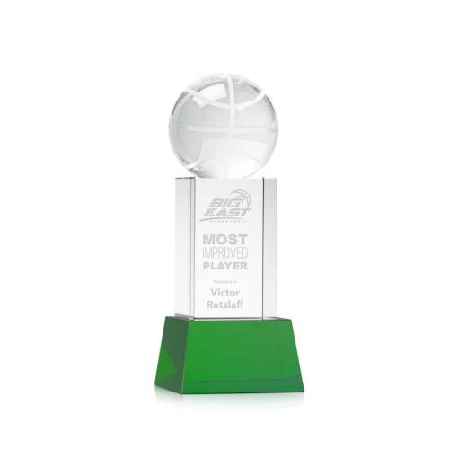 Awards and Trophies - Crystal Awards - Basketball Green on Belcroft Base Globe Crystal Award