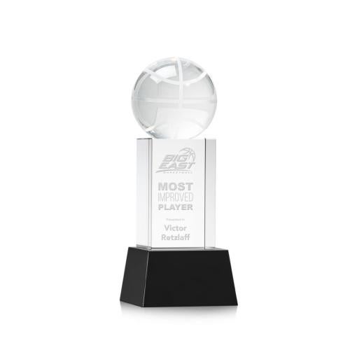 Awards and Trophies - Crystal Awards - Basketball Black on Belcroft Base Globe Crystal Award