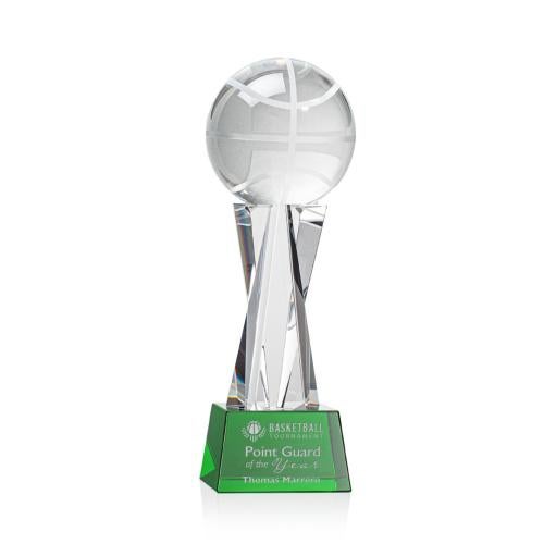 Awards and Trophies - Crystal Awards - Basketball Green on Grafton Base Globe Crystal Award