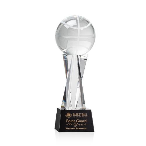 Awards and Trophies - Crystal Awards - Basketball Black on Grafton Base Globe Crystal Award
