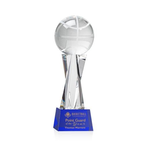 Awards and Trophies - Crystal Awards - Basketball Blue on Grafton Base Globe Crystal Award