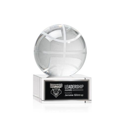 Awards and Trophies - Crystal Awards - Basketball Globe on Hancock Base Crystal Award