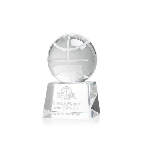 Awards and Trophies - Crystal Awards - Basketball Globe on Robson Base Crystal Award