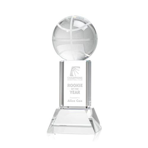 Awards and Trophies - Crystal Awards - Basketball Clear on Stowe Base Globe Crystal Award