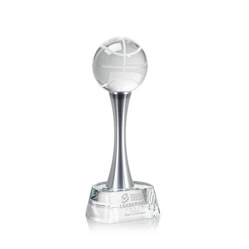 Awards and Trophies - Crystal Awards - Basketball Globe on Willshire Base Crystal Award