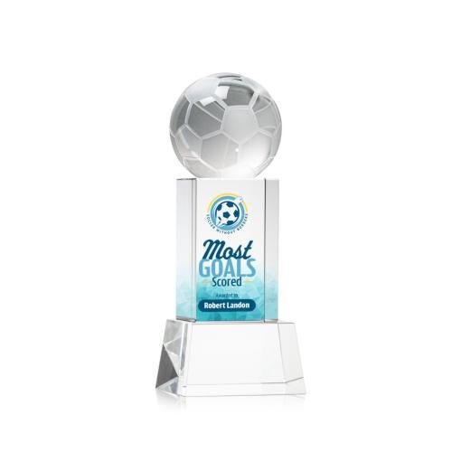 Awards and Trophies - Crystal Awards - Soccer Ball Full Color Clear on Belcroft Globe Crystal Award
