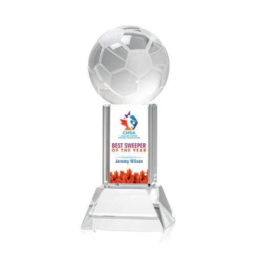 Awards and Trophies - Crystal Awards - Soccer Ball Full Color Clear on Stowe Globe Crystal Award