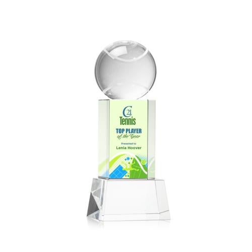 Awards and Trophies - Crystal Awards - Tennis Ball Full Color Clear on Belcroft Globe Crystal Award
