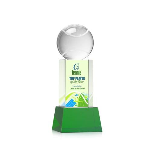 Awards and Trophies - Crystal Awards - Tennis Ball Full Color Green on Belcroft Globe Crystal Award