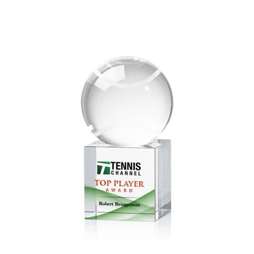 Awards and Trophies - Crystal Awards - Tennis Ball Full Color Globe on Granby Crystal Award