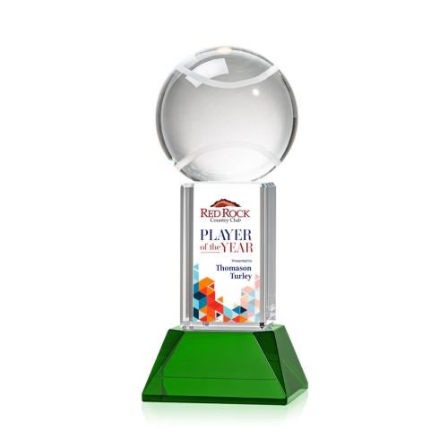 Awards and Trophies - Crystal Awards - Tennis Ball Full Color Green on Stowe Globe Crystal Award