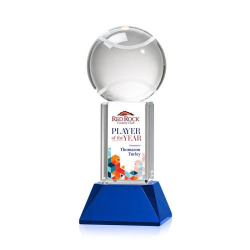Awards and Trophies - Crystal Awards - Tennis Ball Full Color Blue on Stowe Globe Crystal Award