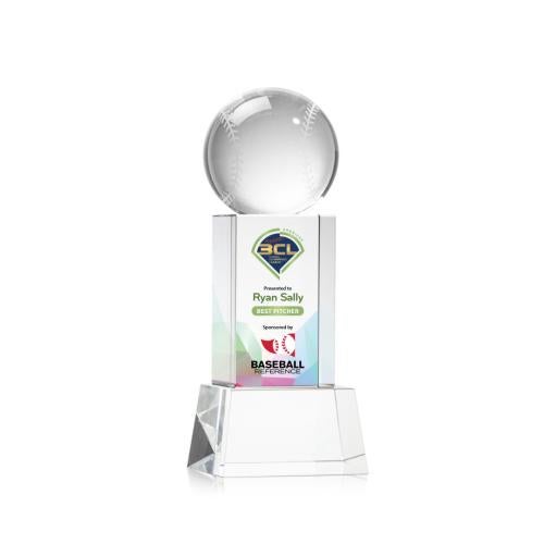 Awards and Trophies - Crystal Awards - Baseball Full Color Clear  on Belcroft Globe Crystal Award