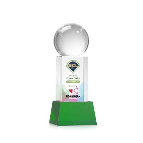 Awards and Trophies - Crystal Awards - Baseball Full Color Green on Belcroft Globe Crystal Award