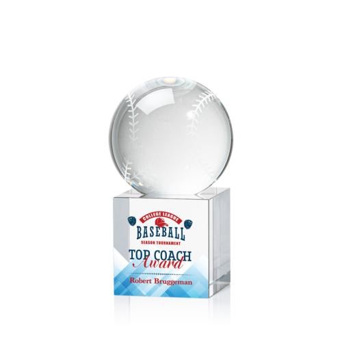 Awards and Trophies - Crystal Awards - Baseball Full Color Globe on Granby Crystal Award