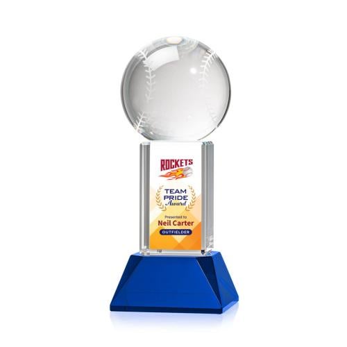 Awards and Trophies - Crystal Awards - Baseball Full Color Blue on Stowe Globe Crystal Award