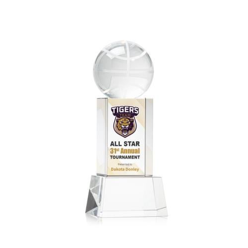 Awards and Trophies - Crystal Awards - Basketball Full Color Clear on Belcroft Globe Crystal Award