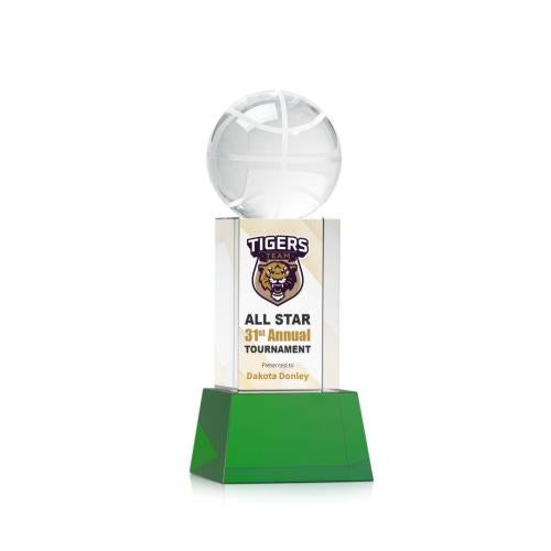 Awards and Trophies - Crystal Awards - Basketball Full Color Green on Belcroft Globe Crystal Award