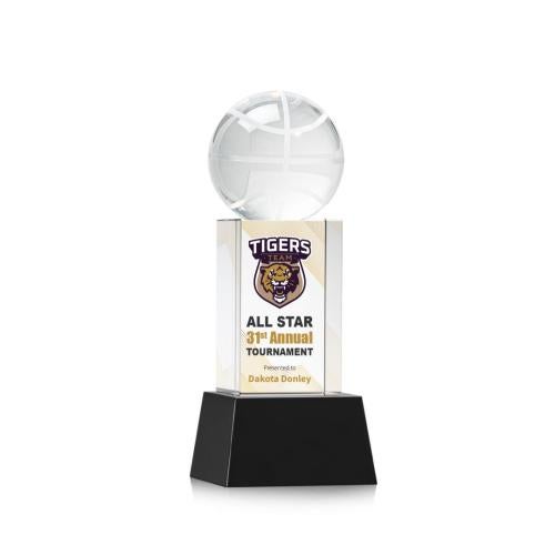 Awards and Trophies - Crystal Awards - Basketball Full Color Black on Belcroft Globe Crystal Award